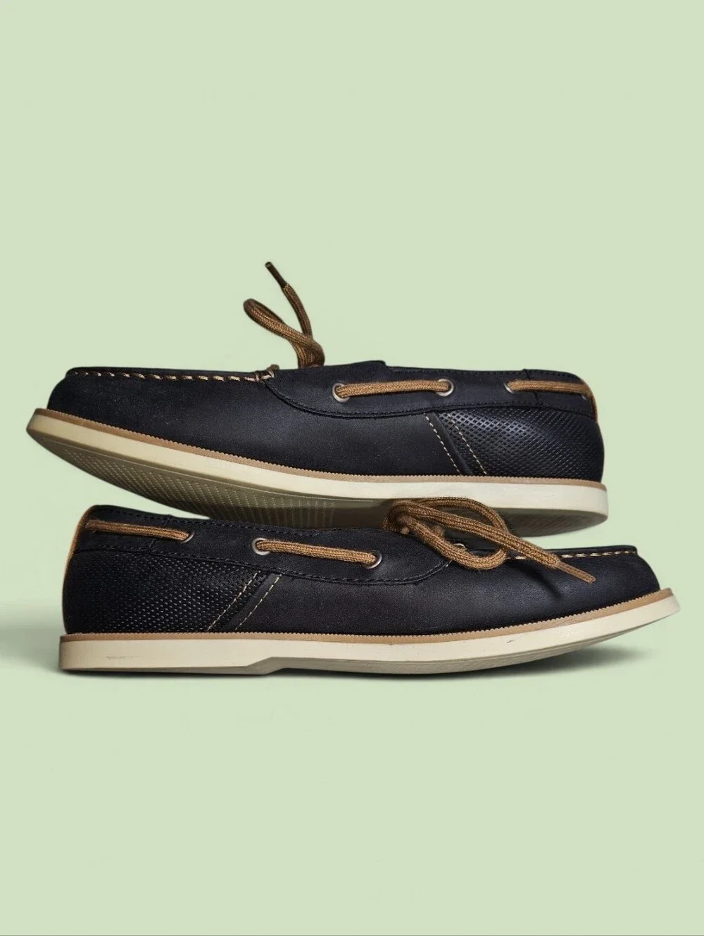 Sonoma Navy KutcherBoat Shoes with Tan Trim and Laces
